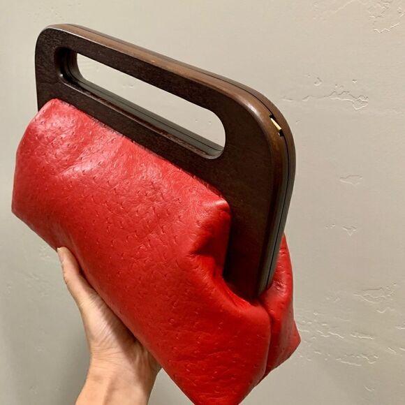 Vintage Style Handmade Genuine Embossed Leather Large Wooden Frame Bag/Crossbody - Picture 13 of 16